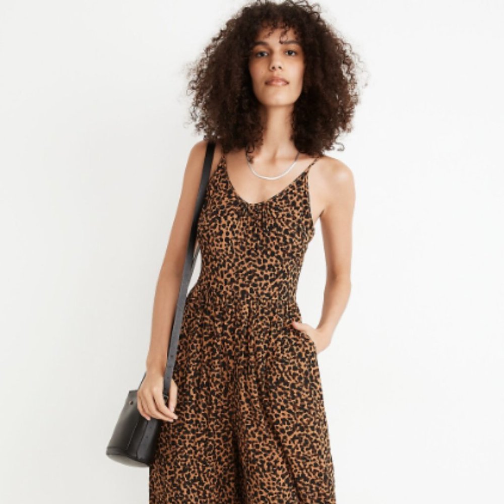 MADEWELL Shirred Wide-Leg Cami Jumpsuit in Painted Leopard